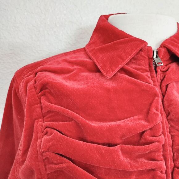 Newport News Red Ruched Zip Jacket Size L - Picture 6 of 12